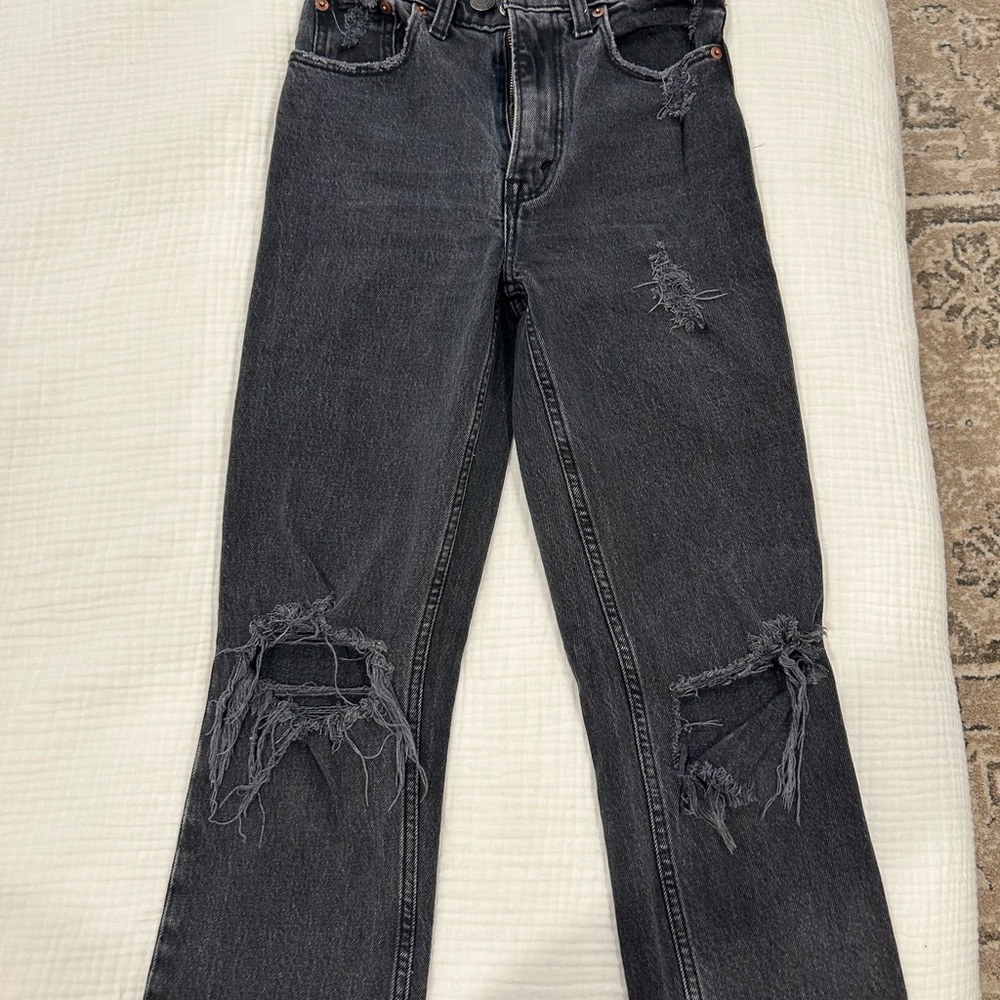 Abercrombie & Fitch Black Straight Leg Jeans with Distressed Details